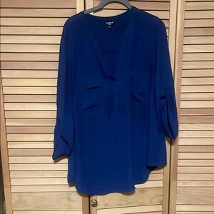Torrid Blue Relaxed Blouse with ruched/button up sleeves
